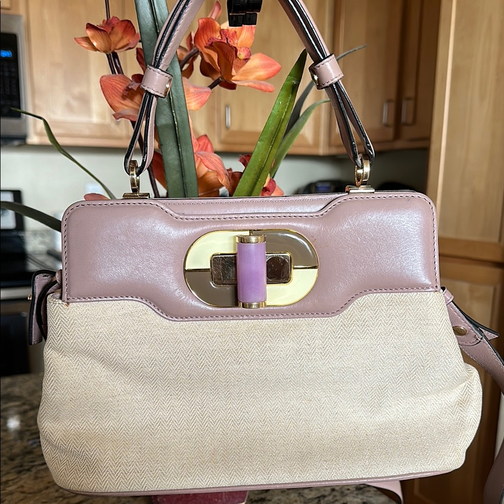 Bulgari Cream and Purple Crossbody Bag with Gold Hardware
